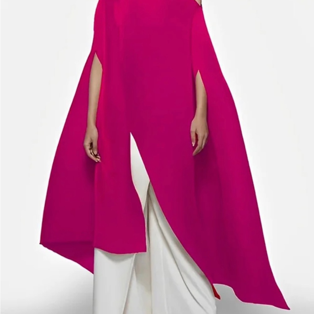 Asymmetrical Fuchsia Cape Dress with White Underlay - Women